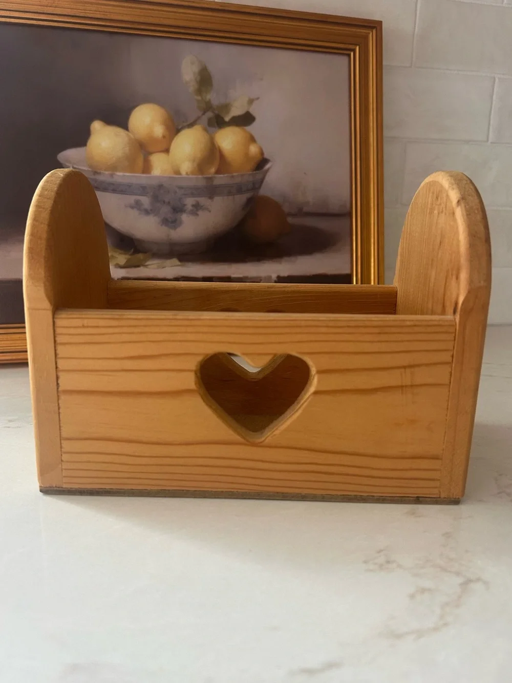 Vintage Wooden Heart Cutout Storage Caddy Primitive Country Cottage Decor